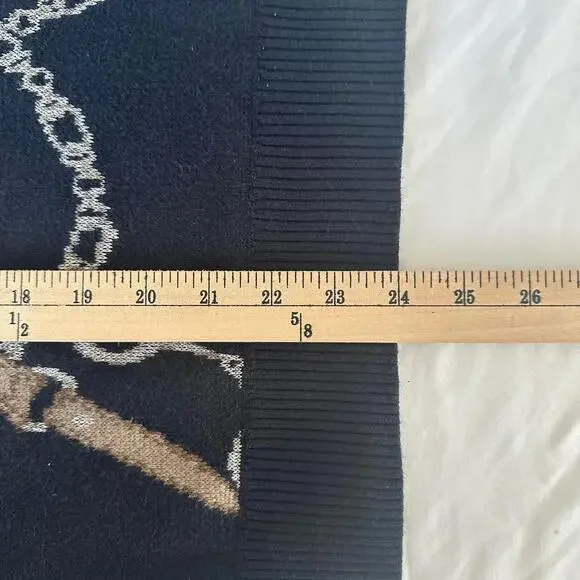 LAUREN Ralph Lauren Women's Navy Knit Sweater with Chain & Belt Design - Medium - Picture 6 of 7